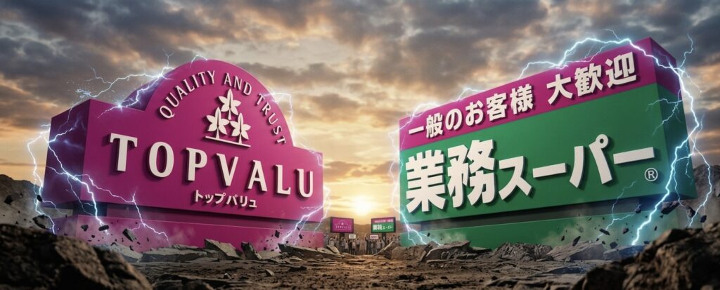 イオン（トップバリュ）vs 業務スーパー（神戸物産）のイメージ画像