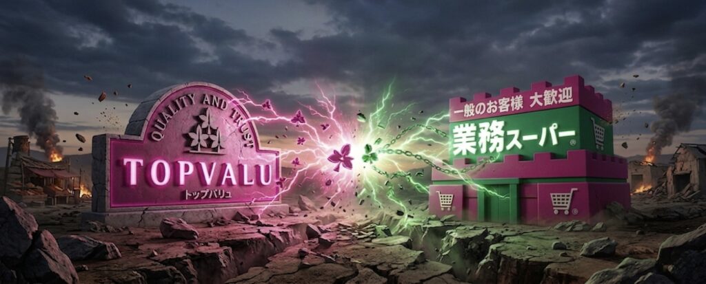 イオン（トップバリュ）vs 業務スーパー（神戸物産）のイメージ画像